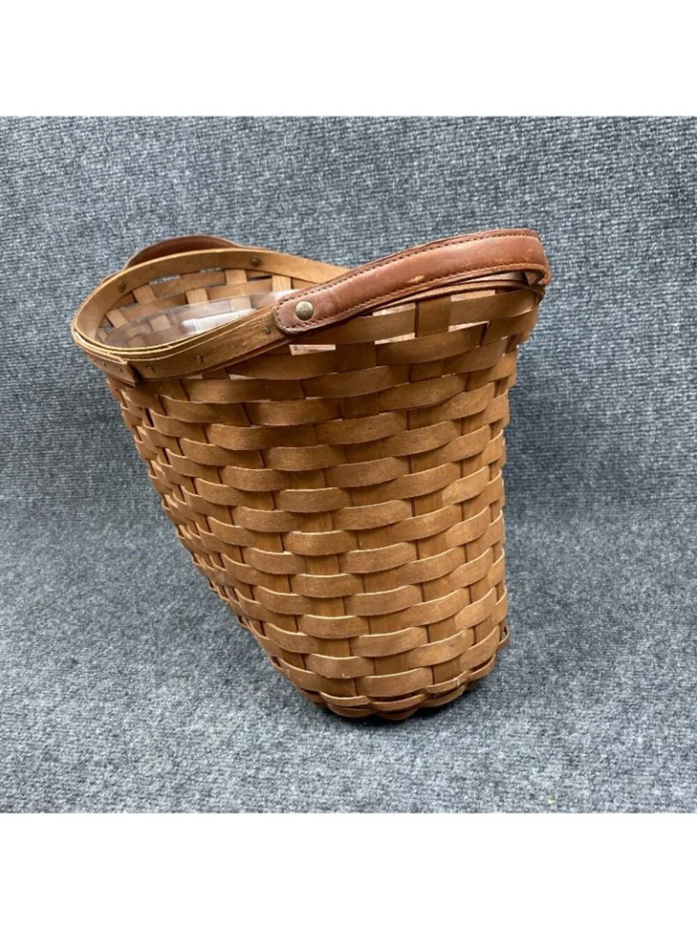 Longaberger 2006 Library Basket Rich Brown Leather Handles Protector Signed USA